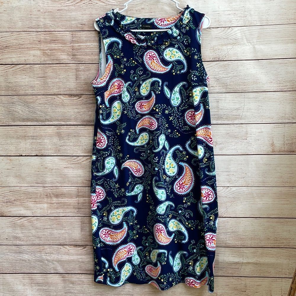 TALBOTS SOFT KNIT‎ DRESS IN NAVY BLUE PAISLEY PRINT